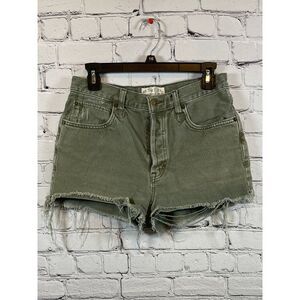 We The Free Olive Green‎ Distressed Denim Cut-Off Shorts High Rise Size 28